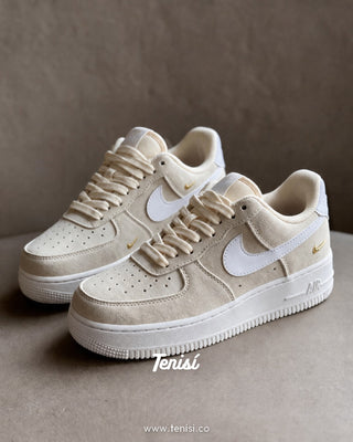 Nike Air Force 1 Low Beige Suede Gold Swoosh
