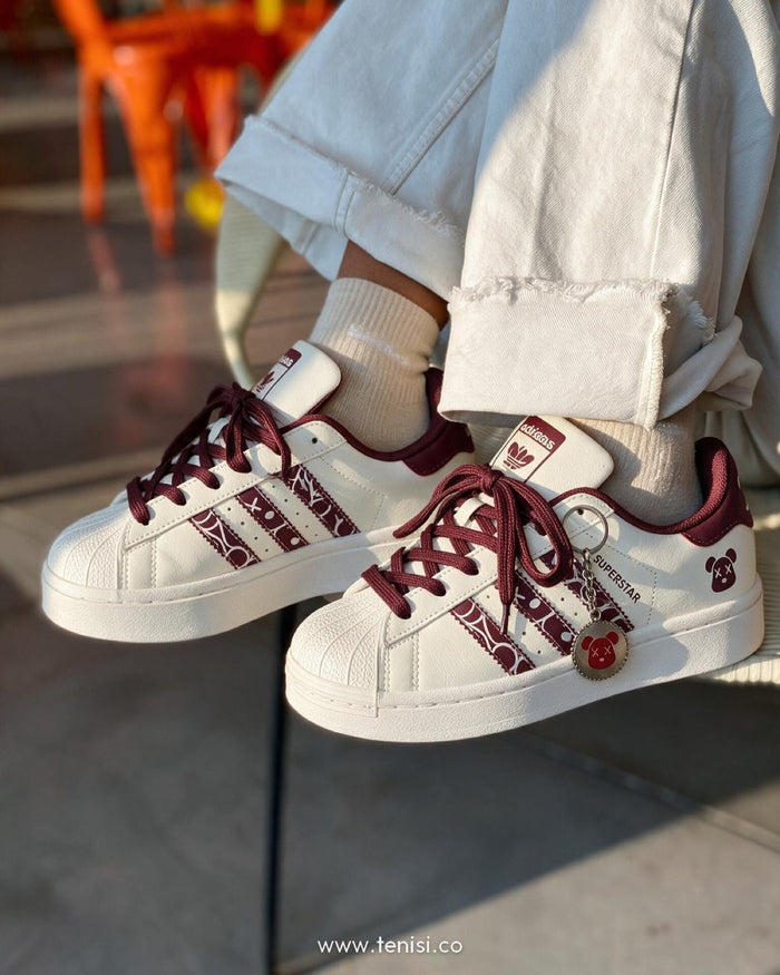 adidas Superstar Bonega “Burgundy Bear” look 2