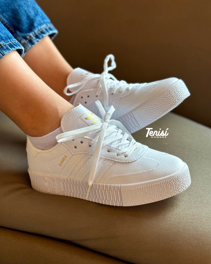 adidas Samba Plataform “Triple white” look 1