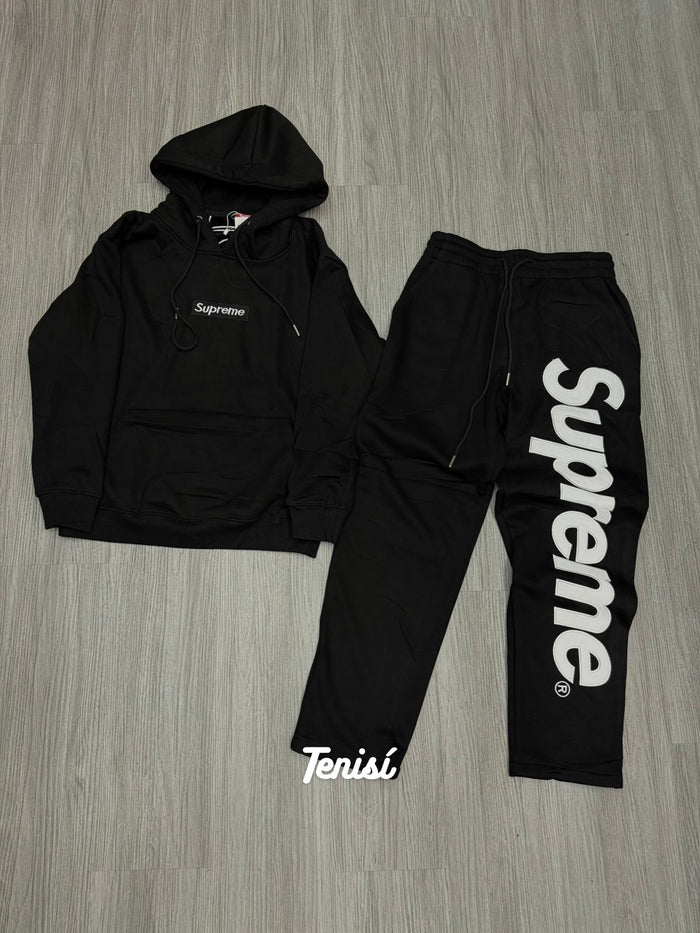 Supreme Big Logo Hooded Sweatshirt y Sweatpant “Negro” look 1